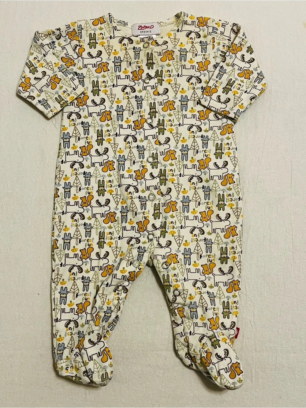 Zutano Organic Cotton One Piece Snap Front Woodland Forest Animals Infant 0-6mo